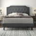 Full Upholstered Platform Bed with Curved Rhombic Headboard, Dark Grey