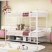 Twin over Twin Metal Bunk Bed with Storage Rack, Safety Guardrail, Convertible Design