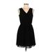 Iz Byer Casual Dress - Mini V Neck Sleeveless: Black Print Dresses - Women's Size Medium