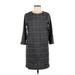 Net Collection Casual Dress - Shift High Neck 3/4 sleeves: Gray Plaid Dresses - Women's Size Medium