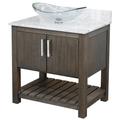 Gracie Oaks 30-inch Bathroom Vanity w/ Carrara Marble Top & Sink Wood/Marble in Brown/Gray | 31 H x 31 W x 22 D in | Wayfair