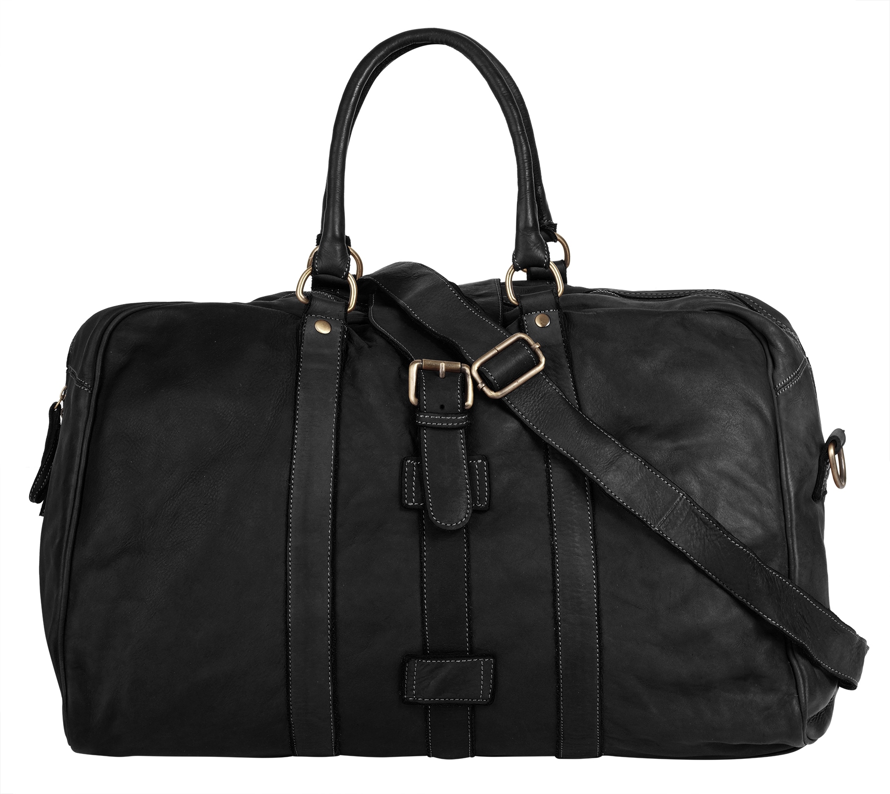 Reisetasche FORTY, Gr. B/H/T: 53cm x 30cm x 20cm onesize, schwarz, Leder, leicht glänzend, unifarben, Taschen, echt Leder, Made in Italy Image