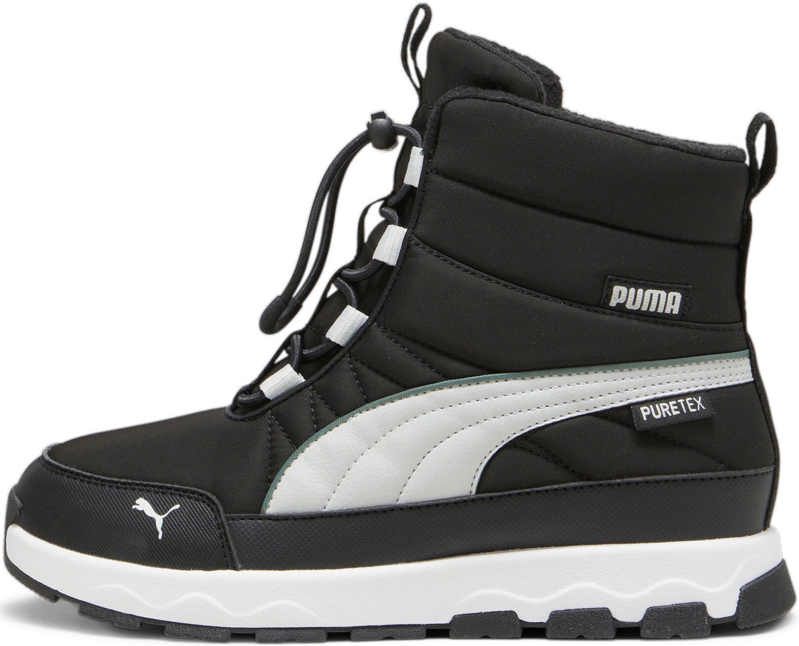 Winterboots PUMA "EVOLVE BOOT PURETEX JR", Kinder, Gr. 39, schwarz-weiß (puma schwarz, ash gray, puma weiß), Textil, Sportlich, Schuhe, Snowboots, Winterstiefel, Winterschuhe, wasserdicht Image