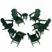 WestinTrends Dylan 12 Pieces Adirondack Chairs Set All Weather Poly Lumber Outdoor Seating Patio Conversation Set Seashell Curved Slat Backrest Garden Lawn Deck Fire Pit Chairs Dark Green