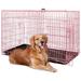 NiamVelo 48 inch Large Dog Crate Dog Cage Dog Kennel Folding Metal Wire Pet Crate with Handle and Plastic Tray Indoor&Outdoor Pink XXL