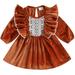 Newborn Baby Girl Dress Long Sleeve Lace Patchwork Corduroy Dress A-line Dress for Daily Party