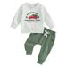 2Pcs Kids Baby Girls Boys Christmas Outfits Truck Sweatshirts Pants Suit Toddler Fall Clothes
