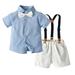 Penkiiy Boy s Short-sleeved Lapel Shirt Set Boys Short Sleeve Top&Strap Shorts Suit Outfit For Baby Toldders Shirts Photography Performance Set Blue 5 Years