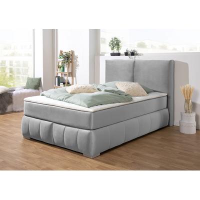 Boxspringbett "Wehma", silber, B:150cm L:213cm, Struktur fein (100% Polyester), GUIDO MARIA KRETSCHMER HOME & LIVING, Komplettbetten, Boxspringbett, inkl. Topper in 3 verschiedenen Matratzen, auch in Samtstoff Image