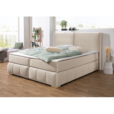 Boxspringbett "Wehma", beige, B:210cm L:213cm, Struktur fein (100% Polyester), GUIDO MARIA KRETSCHMER HOME & LIVING, Komplettbetten, Boxspringbett, inkl. Topper in 3 verschiedenen Matratzen, auch in Samtstoff Image