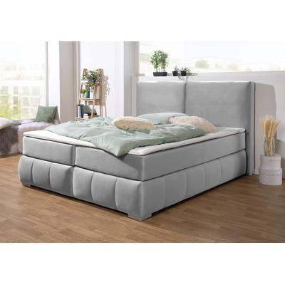 Boxspringbett "Wehma", silber, B:210cm L:233cm, Struktur fein (100% Polyester), GUIDO MARIA KRETSCHMER HOME & LIVING, Komplettbetten, Boxspringbett, inkl. Topper in 3 verschiedenen Matratzen, auch in Samtstoff Image