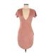 Tic Plunge Short sleeves: Toc Casual Dress - Mini Plunge Short sleeves: Pink Print Dresses - Women's Size Medium