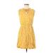 Collective Concepts Casual Dress - Mini High Neck Sleeveless: Yellow Print Dresses - Women's Size Medium