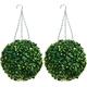 2 Pieces 30 cm Artificial Topiary Balls Hanging Green and 2 Pieces Hanging Chain for Home Garden Wedding Backyard Balcony Decor Outdoor Indoor