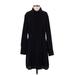 Topshop Casual Dress - Shirtdress High Neck Long sleeves: Black Solid Dresses - Women's Size 4