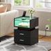 Wrought Studio™ Faddis 23.6" H 2-Drawers Wood Nightstand w/ Adjustable RGB, LED & Charging Station, Glass Top Wood/Glass in Black | Wayfair