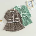 Tenues imprimées pied-de-poule pour enfants robe en fibre à col rond manches longues manteau à