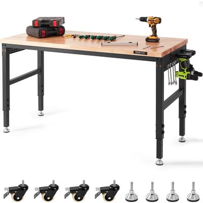 VEVOR Adjustable Workbench Garage Worktable w/ Universal Wheels + Power Outlets