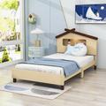 Isabelle & Max™ Adiza Twin Wood Platform Bed w/ House-shaped Headboard & Motion Activated Night Lights | 37 H x 42 W x 79 D in | Wayfair