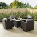 Maykoosh Beachy Beauty 5Pc Outdoor Wicker Conversation Set W/Fire Table Gray/Brown - Tucson Fire Table & 4 Swivel Rocking Chairs