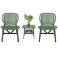 3-Piece Retro Patio Table Chair Set All Weather Hollow Design Conversation Bistro Set Outdoor Coffee Table with Open Shelf and Lounge Chairs with Widened Seat for Balcony Garden Yard Green