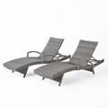 Keira Outdoor Armed Aluminum Framed Wicker Chaise Lounge Set of 2 Gray