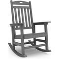 WINSOON Outdoor Rocking Chair Poly Lumber Patio Rocker Chair with High Back Poly Rocking Chair Look Like Real Wood Widely Used for Lawn Porch Backyard Indoor and Garden 380lb Heavy Duty (Grey)