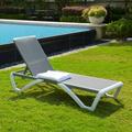 Domi Pool Lounge Chair Aluminum Adjustable Outdoor Chaise Lounge All Weather Plastic Poolside Lounge Chair for Deck Lawn Backyard Gray Textilene