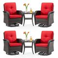 MeetLeisure 6-Piece Wicker Outdoor Conversation Set Including 4 Swivel Rocking Chairs and 2 Wicker Side Table (Brown/Red)