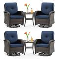 MeetLeisure 6-Piece Wicker Outdoor Conversation Set Including 4 Swivel Rocking Chairs and 2 Wicker Side Table (Brown/lue)