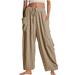 Mrat Womens Parachute Pants Casual Pant Loose Comfy Cotton Womenhorts for Women Compression Pants Ladies Chef Pants Drawstring Wide Leg Crop Trousers With Pockets Khaki M