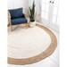 Ripaz Vogue Round Jute Rug Hand Braided Farmhouse Jute Area Rug White with Beige Border (5x5 Feet Round)