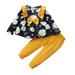 KIMI BEAR Pants Outfits For Toddler Baby Girls 2T Girls Fall Winter Clothing Set Daisy Print Round Neck Long Sleeve Top Yellow Pants 2PCs Set 2-3 Years Dark Blue