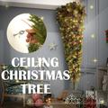 6ft Upside Down Hanging Quarter Tree Christmas tree hanging from the ceiling Xmas Tree with 300 LED Warm White Lights 600 Lush Branch Tips
