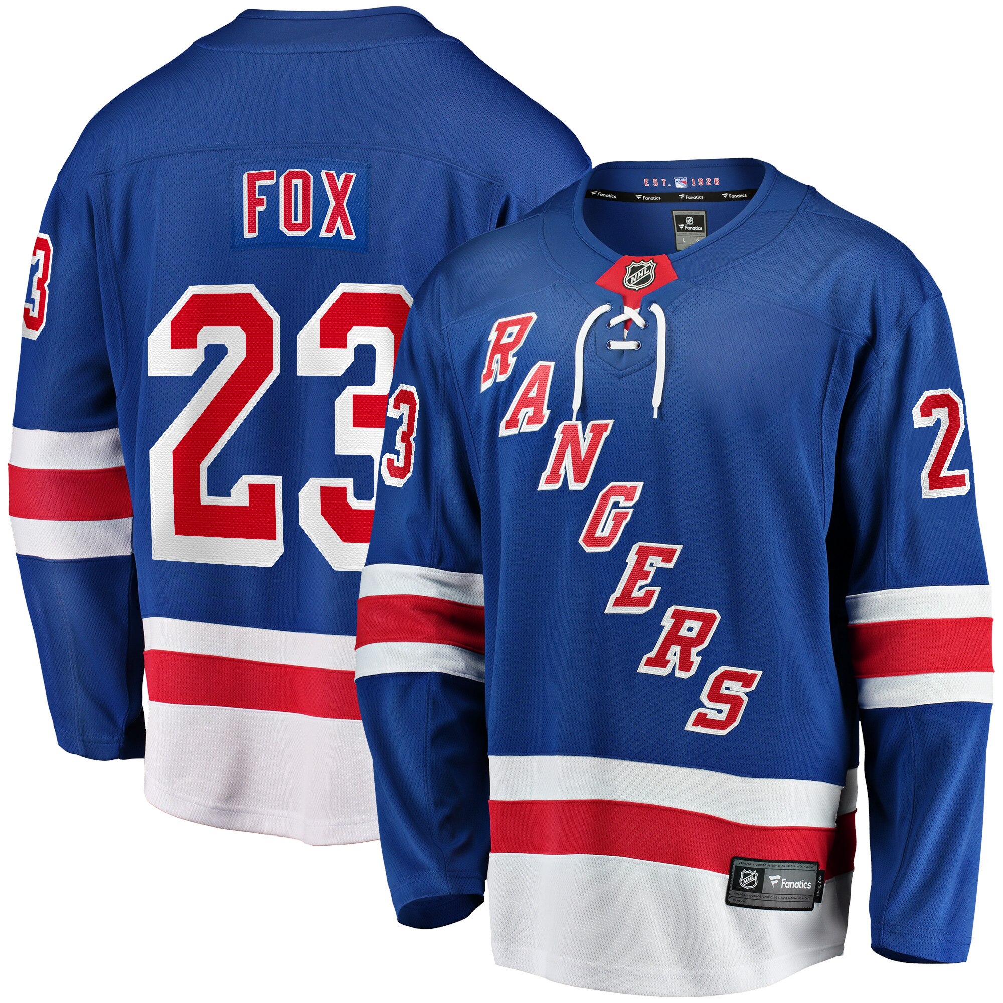 New York Rangers Fanatics Branded Home Breakaway Jersey - Blue - Adam Fox - Mens Image