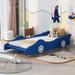 Isabelle & Max™ Unique Design Race Car-Shaped Platform Bed w/ Wheels Wood in White/Blue | 16.1 H x 40.3 W x 87.4 D in | Wayfair