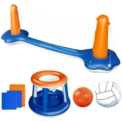 Inflatable Pool Basketball Hoop and Pool Volleyball Set with Pool Net