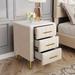 Velvet Wooden Nightstand with 3 Drawers and Metal Legs Handles, Beige