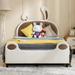Mixoy Bed Frames for Kids, Children Upholstered Daybed with Ears Headboard Faux Leather Velvet Bunny Shaped Platform Bed