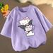 Sanrios Kawaii Anime Kuromi Hello Kitty Cute Cartoon Cotton Children s Short Sleeve T-Shirt Round Neck Bottom Summer Top Gift