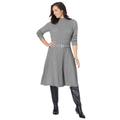 Plus Size Women's Belted Cable Sweater Dress by Jessica London in Medium Heather Grey (Size 26/28)