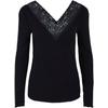Langarmshirt PIECES "PCSIRI LS TOP NOOS", Damen, Gr. S, schwarz, Single Jersey, Obermaterial: 95% Viskose, 5% Elasthan, casual, slim fit, V-Ausschnitt, Langarm, Shirts, mit Spitzenkante am Ausschnitt