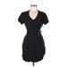 Velvet Heart Casual Dress - Mini V Neck Short sleeves: Black Print Dresses - Women's Size Medium