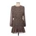 Dress Forum Casual Dress - Mini Crew Neck 3/4 sleeves: Brown Leopard Print Dresses - Women's Size Large