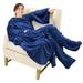 Catalonia Wearable Fleece Blanket w/ Sleeves & Foot pockets for Men Women, Plush Wrap Sleeved Throw Blanket in Blue | 75 H x 35 W in | Wayfair