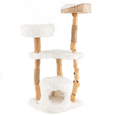 Costway Solid Wood Cat Tower with Top Cattail Bask...