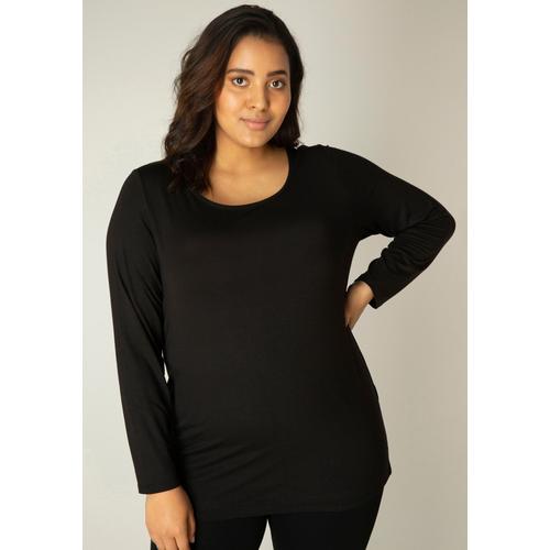 Langarmshirt BASE LEVEL CURVY Gr. 50, schwarz Damen Shirts mit Rundhalsausschnitt