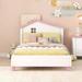 Wood Platform Bed with House-shaped Headboard, White/ Pink