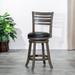 24" Counter Height Slat Back Swivel Stool Round Rolling Stool with Foot Rest Adjustment for Kitchen Island, Grey