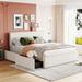 Full/Queen Size Bed Frame with 4 Storage Drawers, Upholstered Platform Bed with White Edge on the Headboard & Footboard